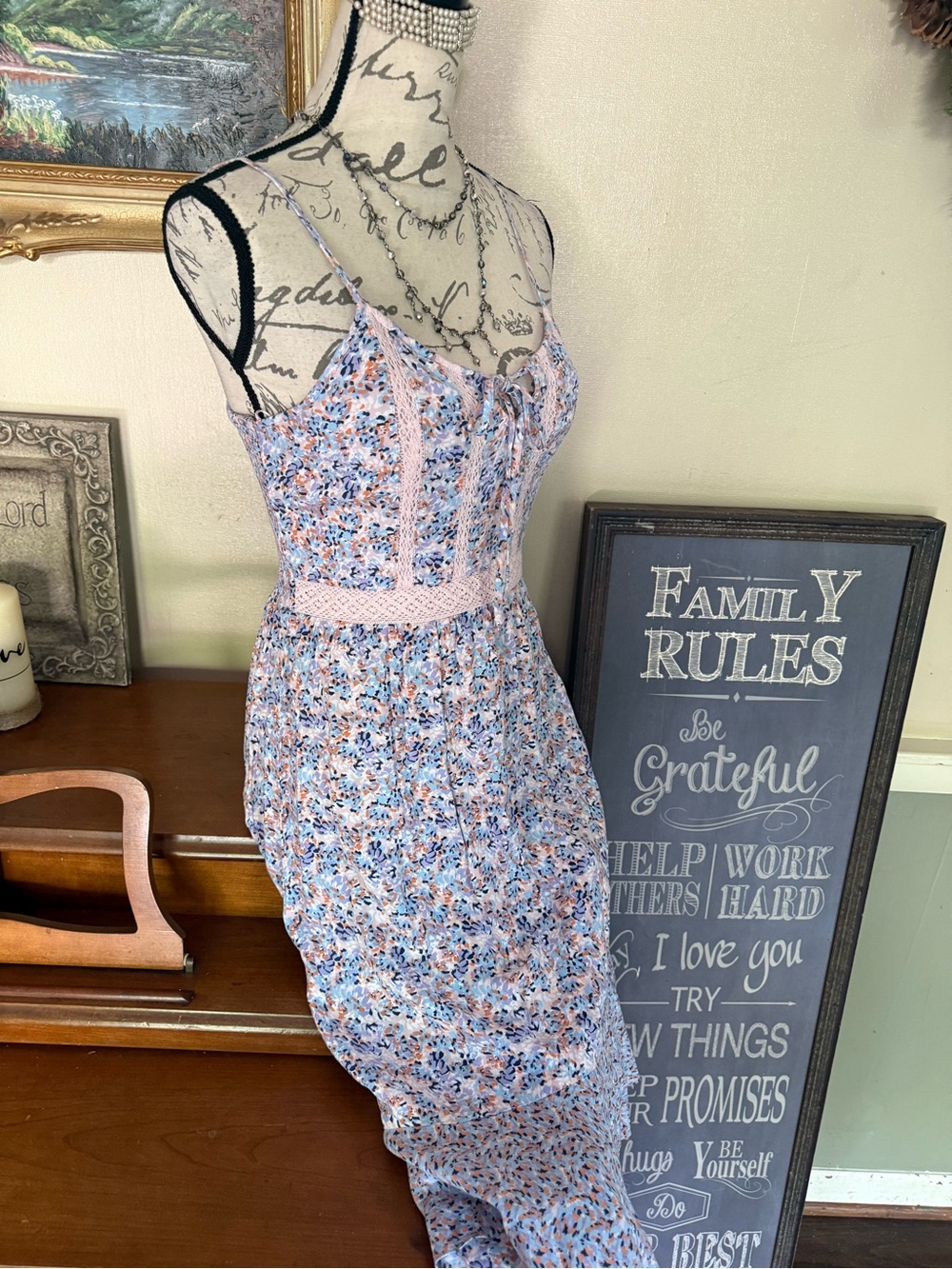 Vintage-Inspired Floral High Low Dress | Romantic Cottagecore Midi Smocked Dress - Picture 8 of 8